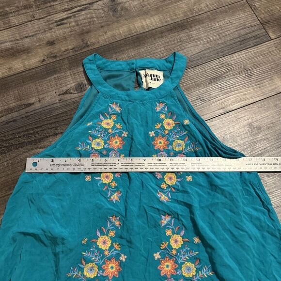Savanna Jane Boho Dress Teal Embroidered Sleeveless Dress Size M - Picture 5 of 8